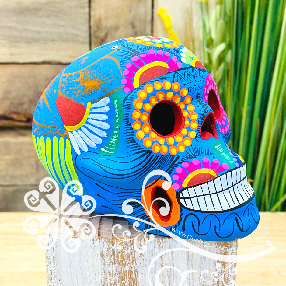 Medium Multicolor Hand Painted Sugar Skull  - Calaverita Guerrero