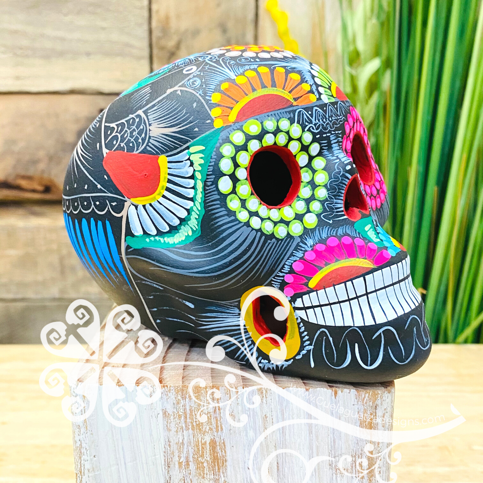 Medium Multicolor Hand Painted Sugar Skull  - Calaverita Guerrero