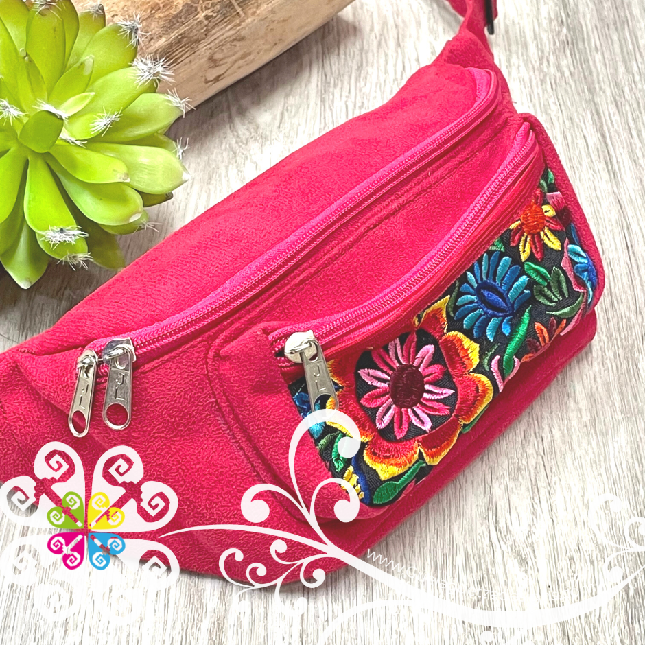 Fuchsia Embroider Fanny Pack - 3 pockets