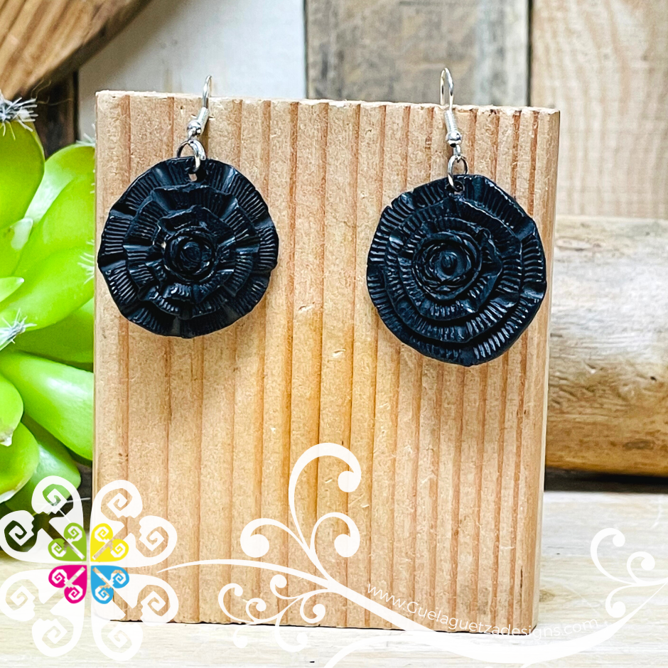 Blooming Flower - Black Clay Earrings