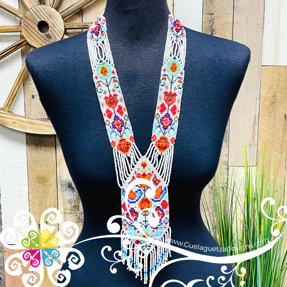 Long Birds and Tulips - Beaded Necklace