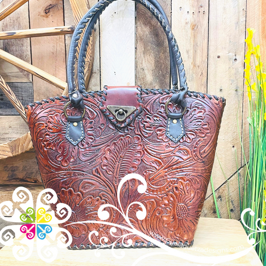 Floral Stamping Leather Purse - Bolsa de piel