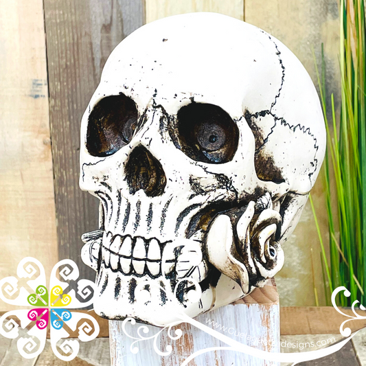 Large Rose Head - Artisan Day of Dead Resin Skull