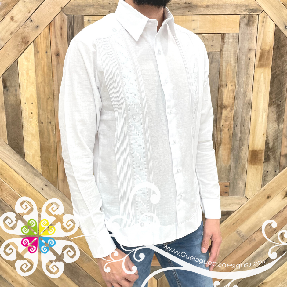 White Embroider Guayabera Linen Guayabera – Guelaguetza Designs