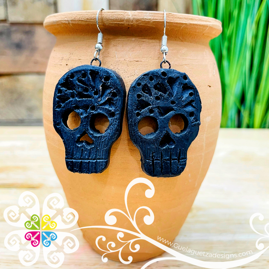 Sugar Skull - Black Clay Earrings