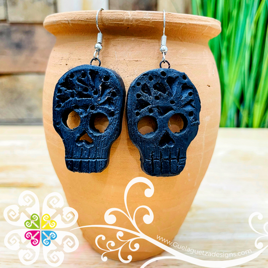 Sugar Skull - Black Clay Earrings