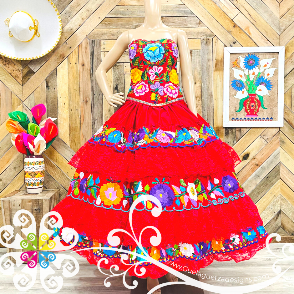 Red Quinceañera Puebla Dress - CUSTOM ORDER