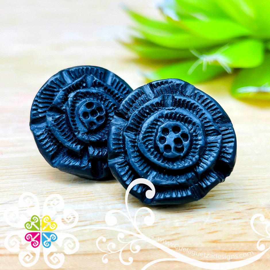 Rose Studs - Black Clay Earrings