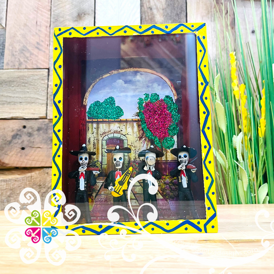 Yellow Mexican Scene Box Decor - Cajita Decorativa Barro Cocido