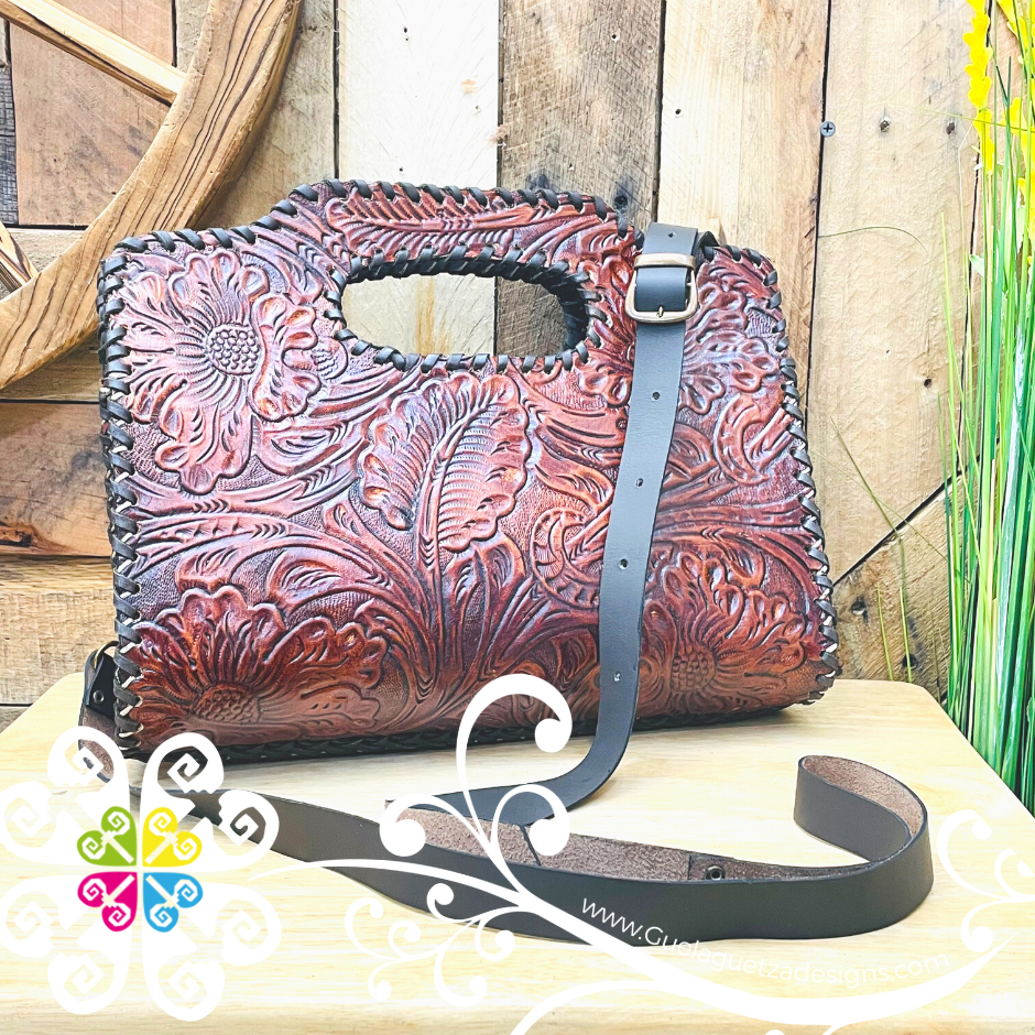 Floral Stamping Leather Bag - Medium Carteron de Piel