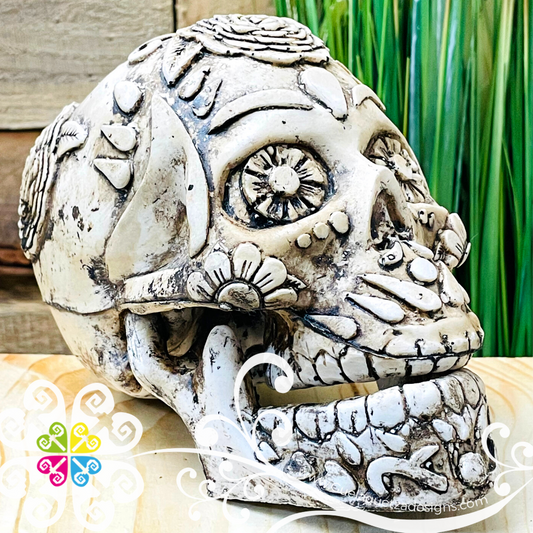 Large Flor Drop Jaw- Artisan Day of Dead Resin Skull