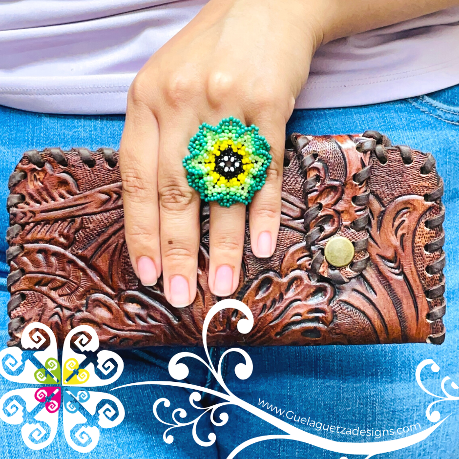 Floral Stamping Cartera Troquelada - Leather Wallet