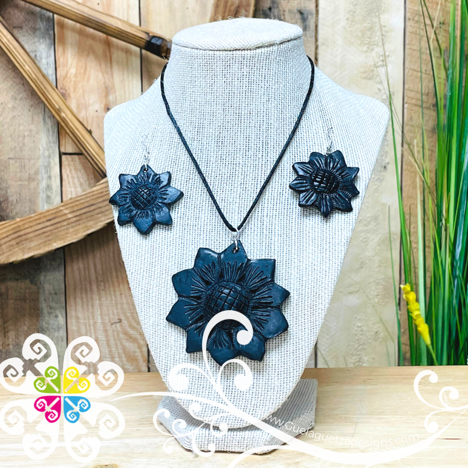 1- Sunflower Set - Black Clay Jewelry