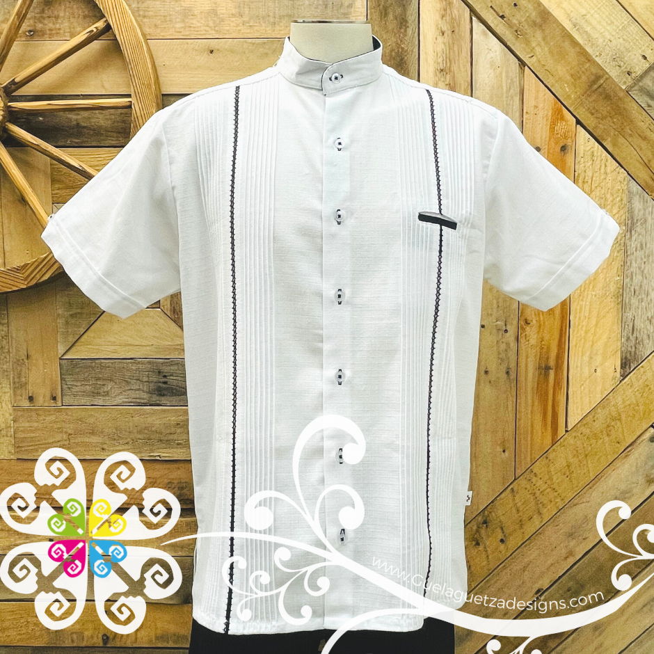 White with Black Lines Picuela Guayabera - Short Sleeve Linen Guayabera