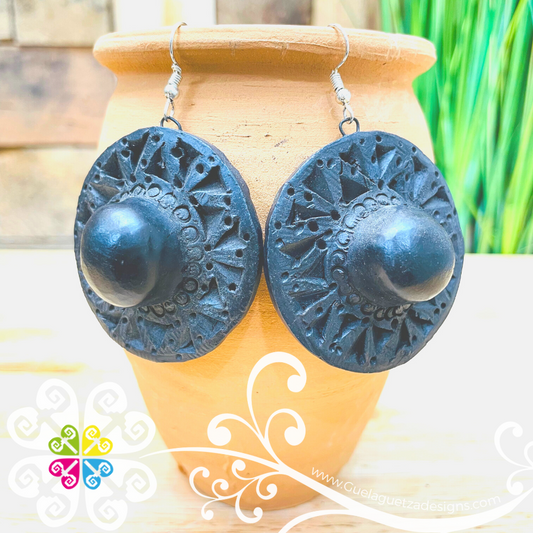 Sombrero - Black Clay Earrings