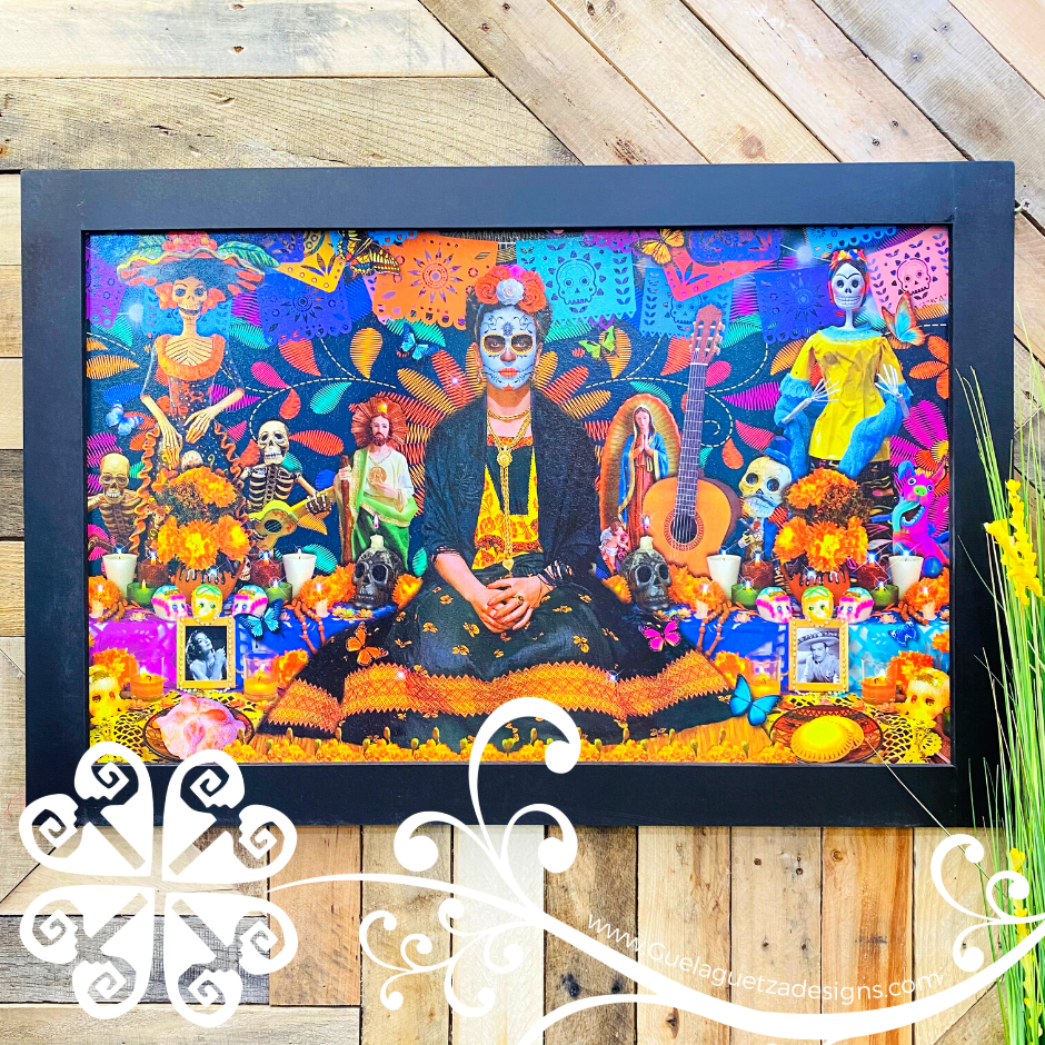 Large Day of the Dead Wall Art - Black Frame Litografia