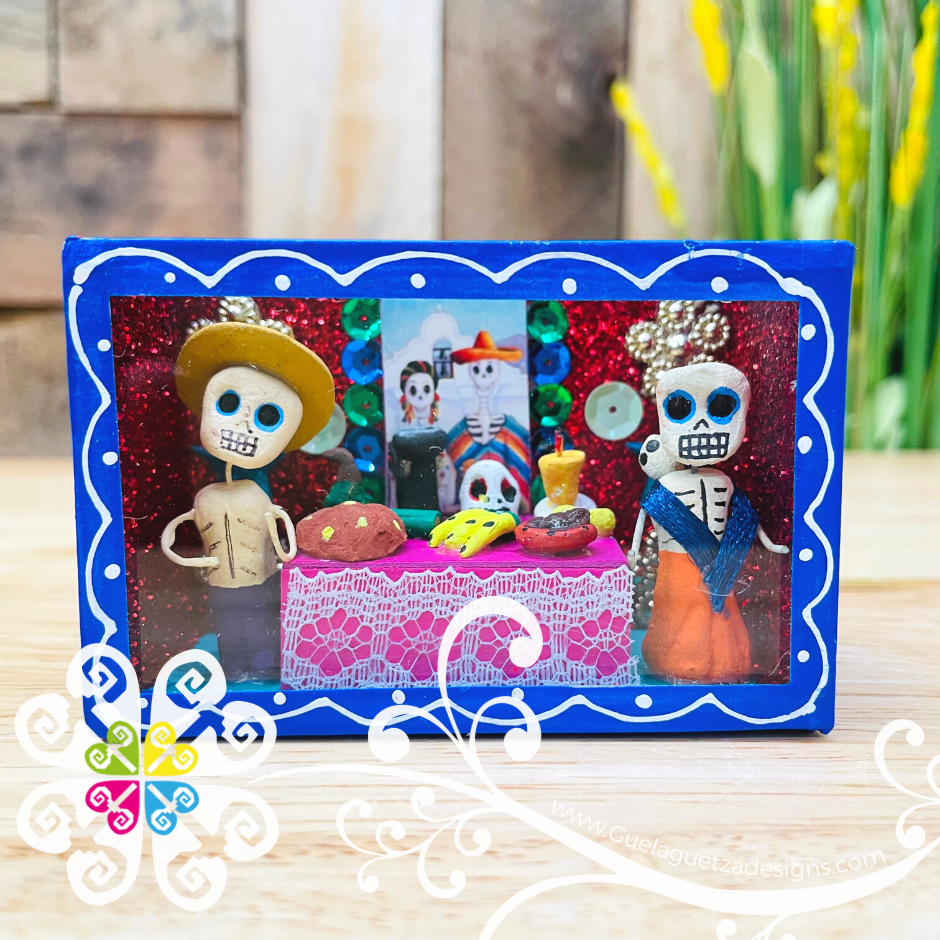 Blue Mini Square Mexican Box Decor - Cajita Decorativa Barro Cocido