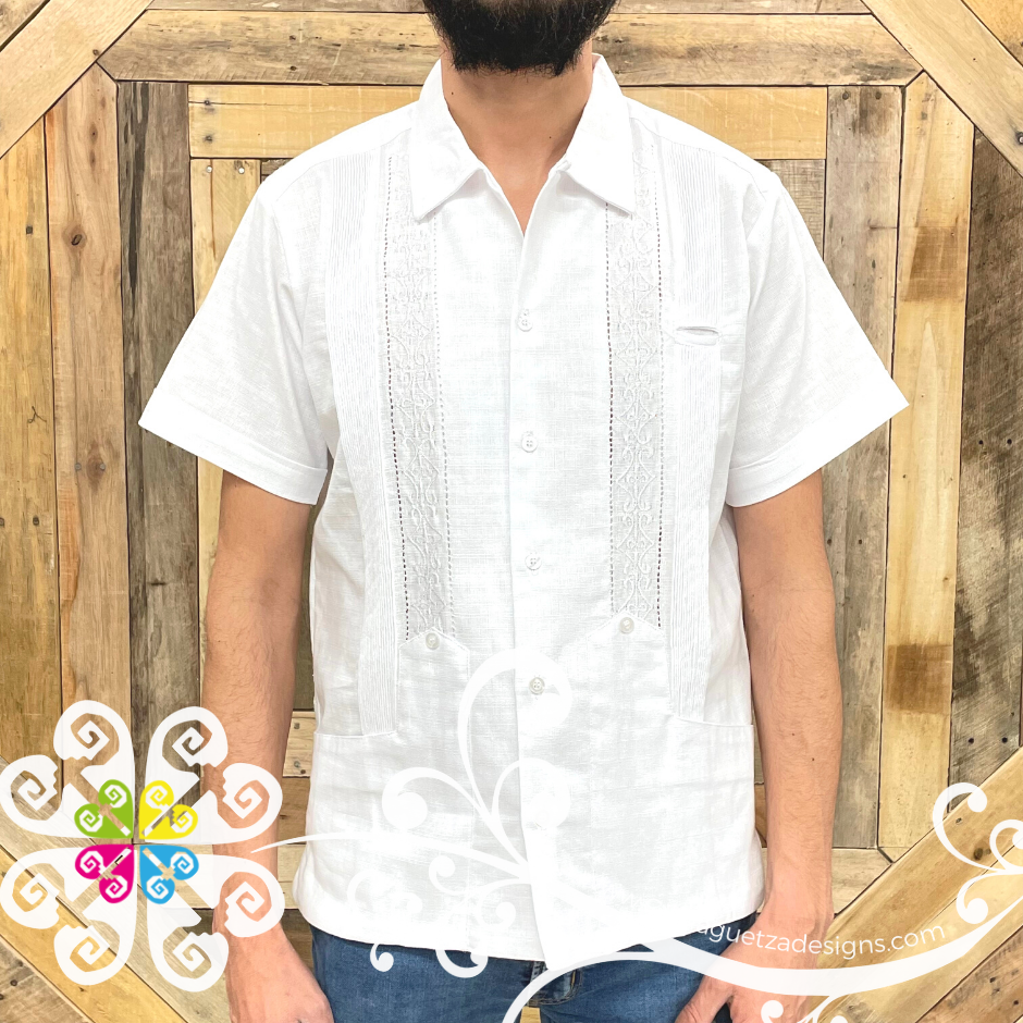 White Short Sleeve Guayabera - Linen Guayabera