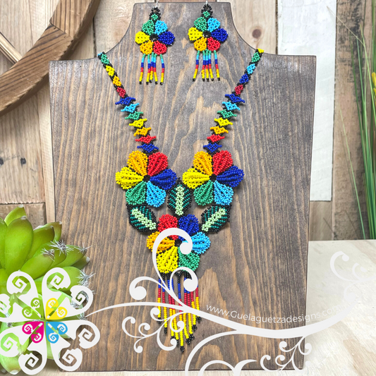 Tri Daisy Multicolor Set- Beaded Necklace Set