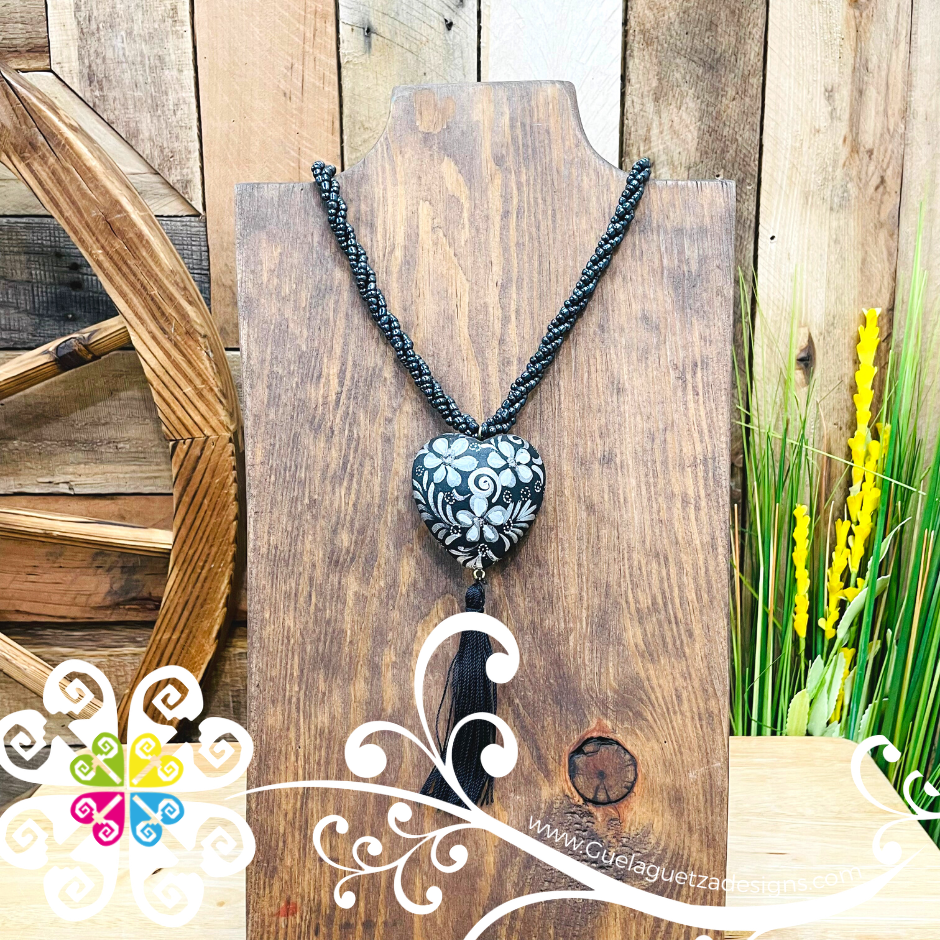 Black with Silver Yoselin Heart Necklace - Artisan Necklace