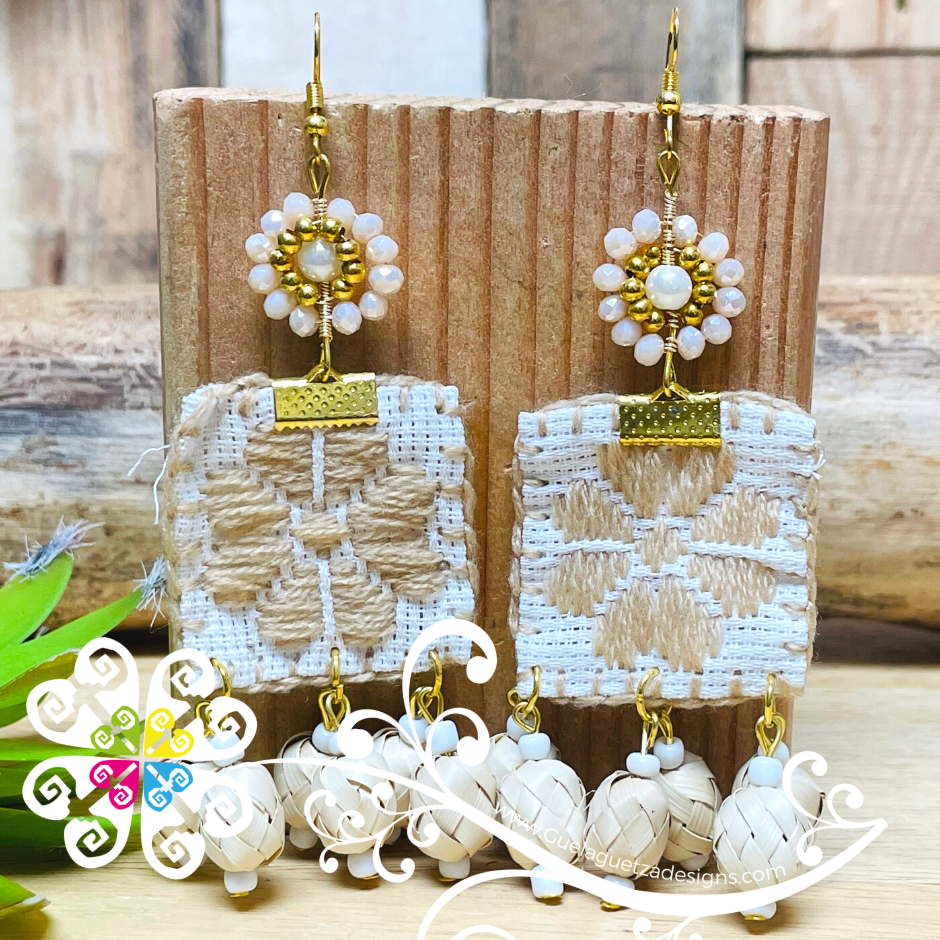 Embroidered Daisy- Palm Earrings