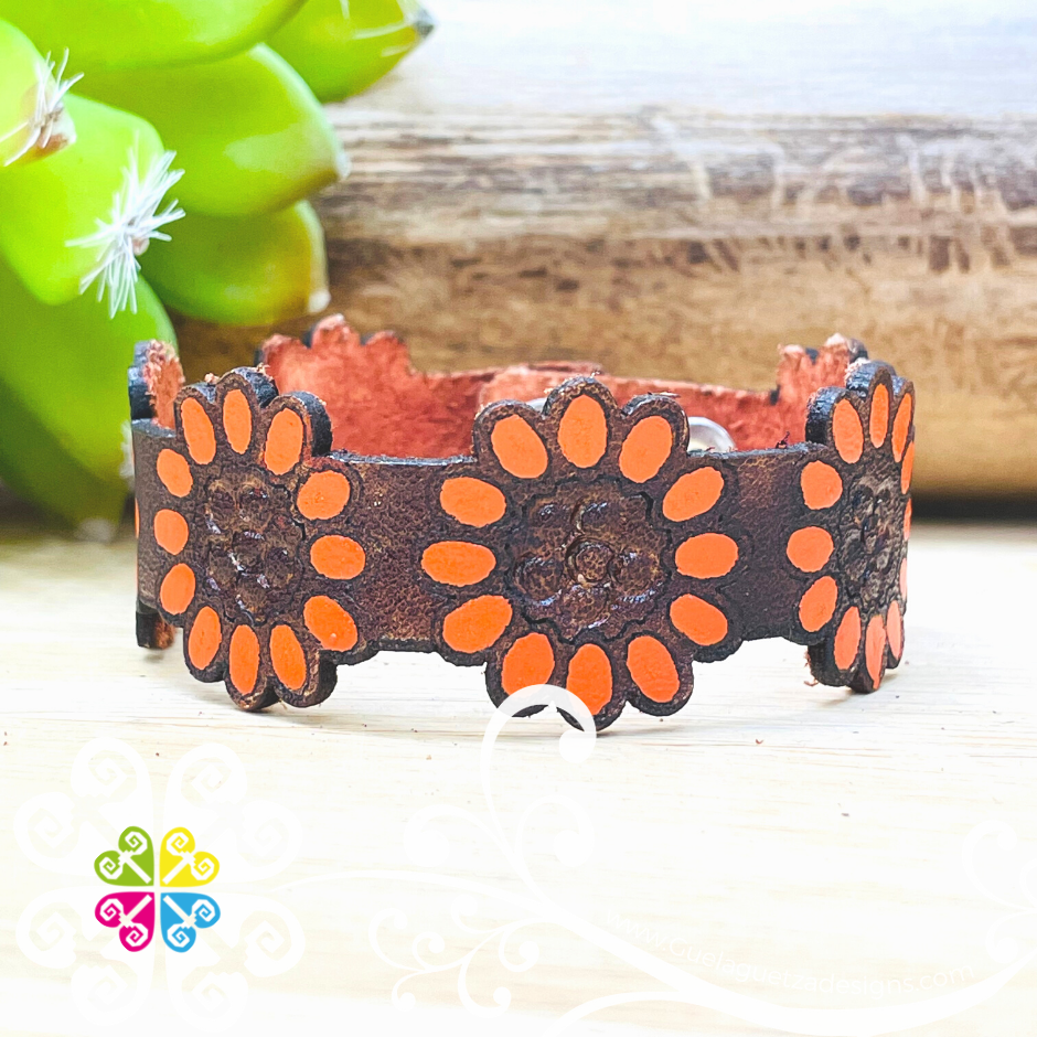 Large Sunflower Leather Bracelet - Kids Bracelet