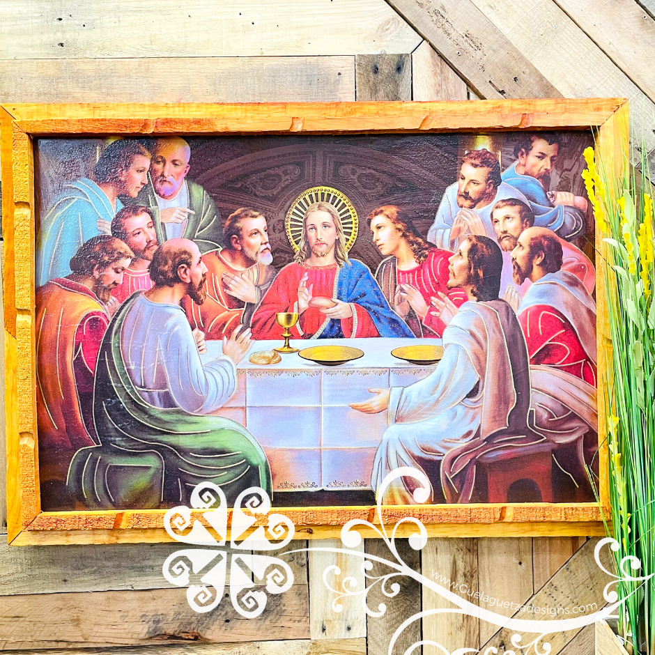 Large Religious Large Wall Art - Rustic Wood Frame Litografia