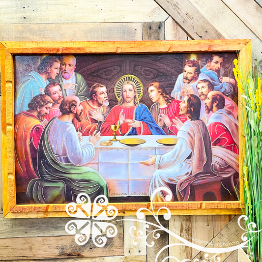 Large Religious Large Wall Art - Rustic Wood Frame Litografia