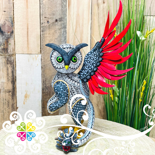 Large Owl Alebrije - Handcarve Wood Decoration Figure