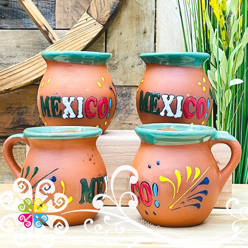 Set of 4 Mexico Clay Mugs - Jarrito Mexicano