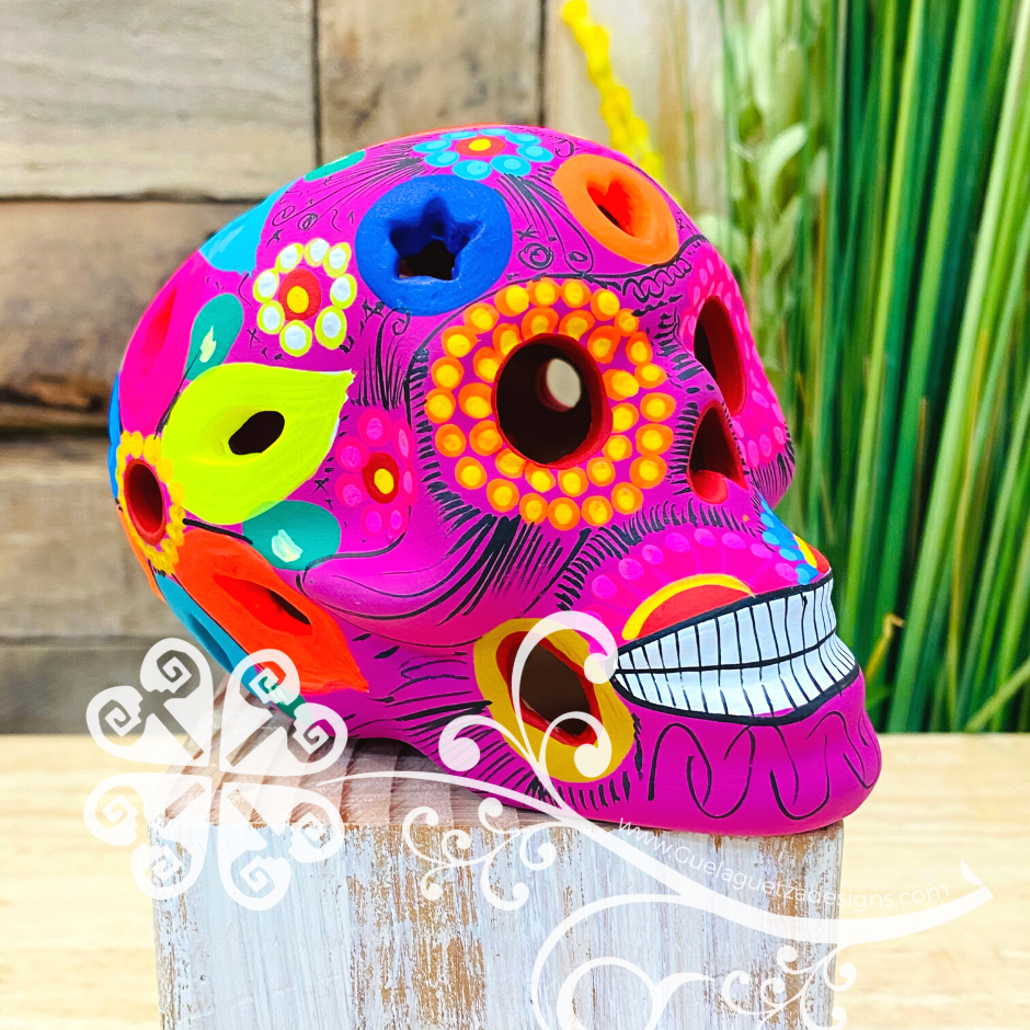 Medium Multicolor Hand Painted Sugar Skull  - Calaverita Guerrero