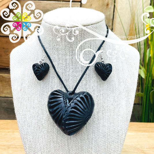 9- Flower Heart Set - Black Clay Jewelry