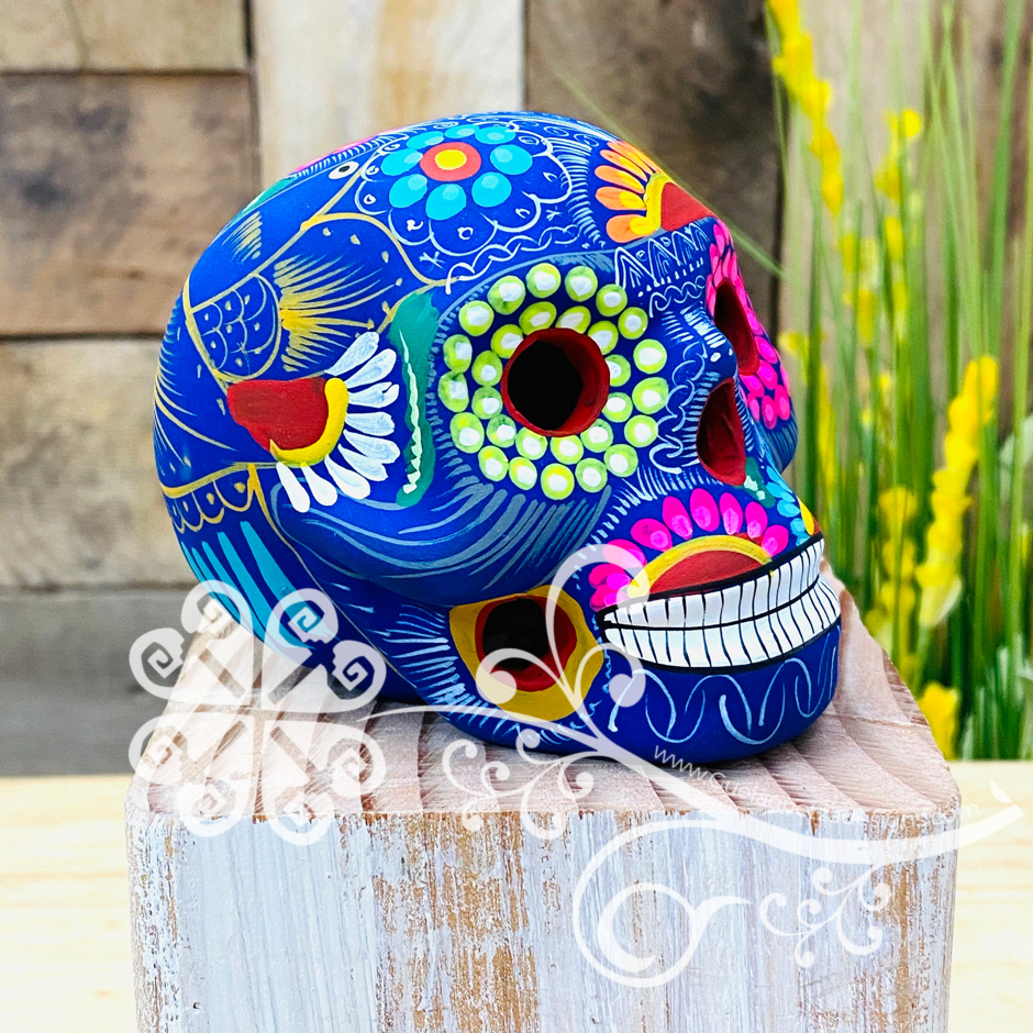 Small Multicolor Hand Painted Sugar Skull  - Calaverita Guerrero