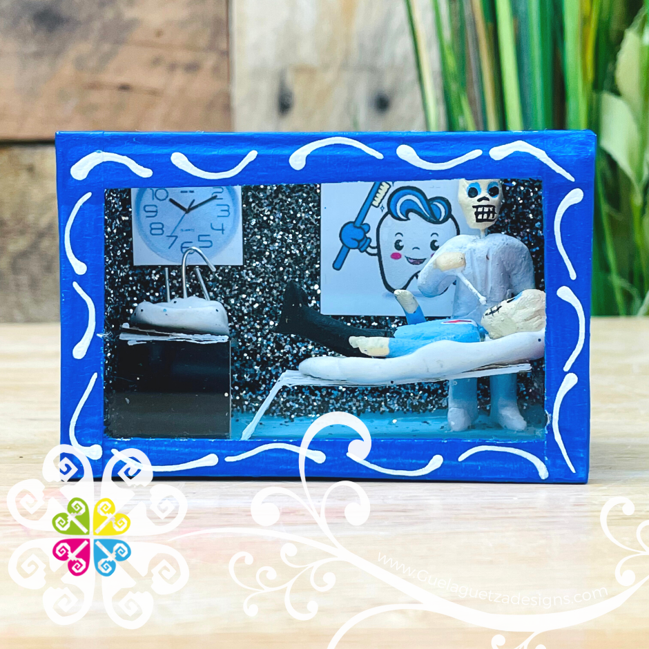 Blue Mini Square Mexican Box Decor - Cajita Decorativa Barro Cocido