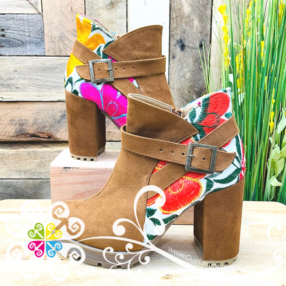 Chiapas Embroider Women High Heel Boots - Suede Footwear