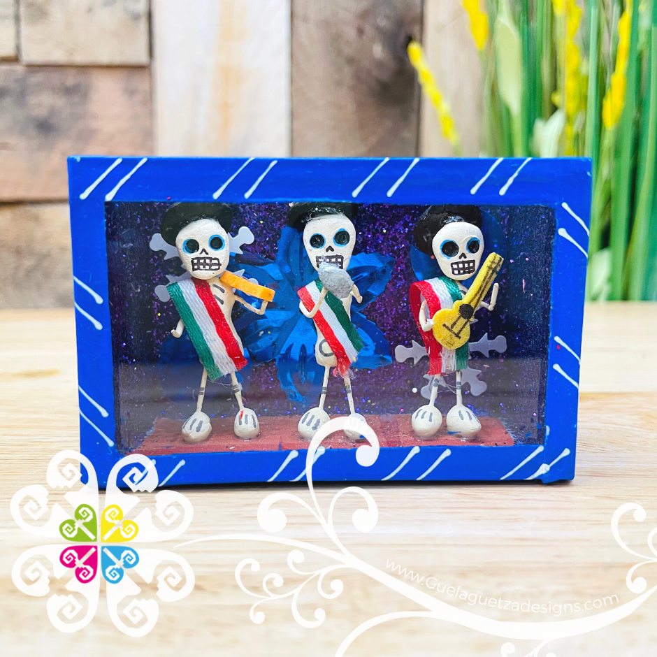 Blue Mini Square Mexican Box Decor - Cajita Decorativa Barro Cocido