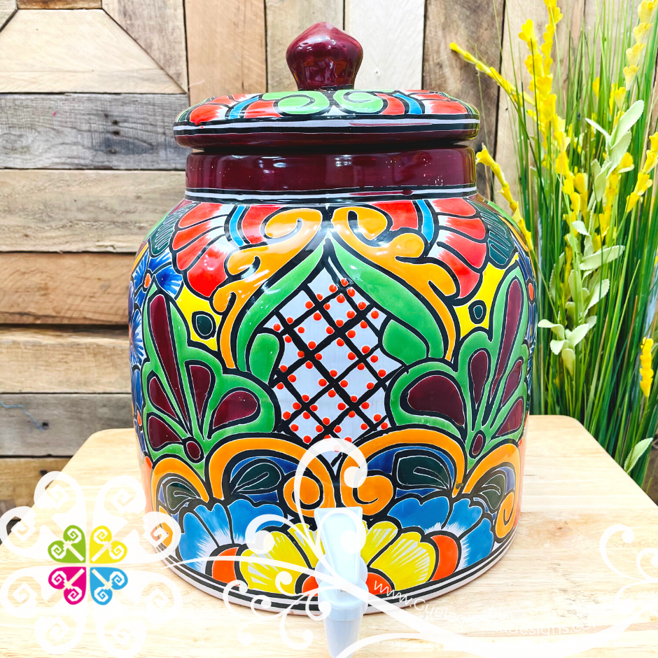 WATER CROCK Talavera Mexican Pottery Water Dispenser Glazed Paint Folk Art  