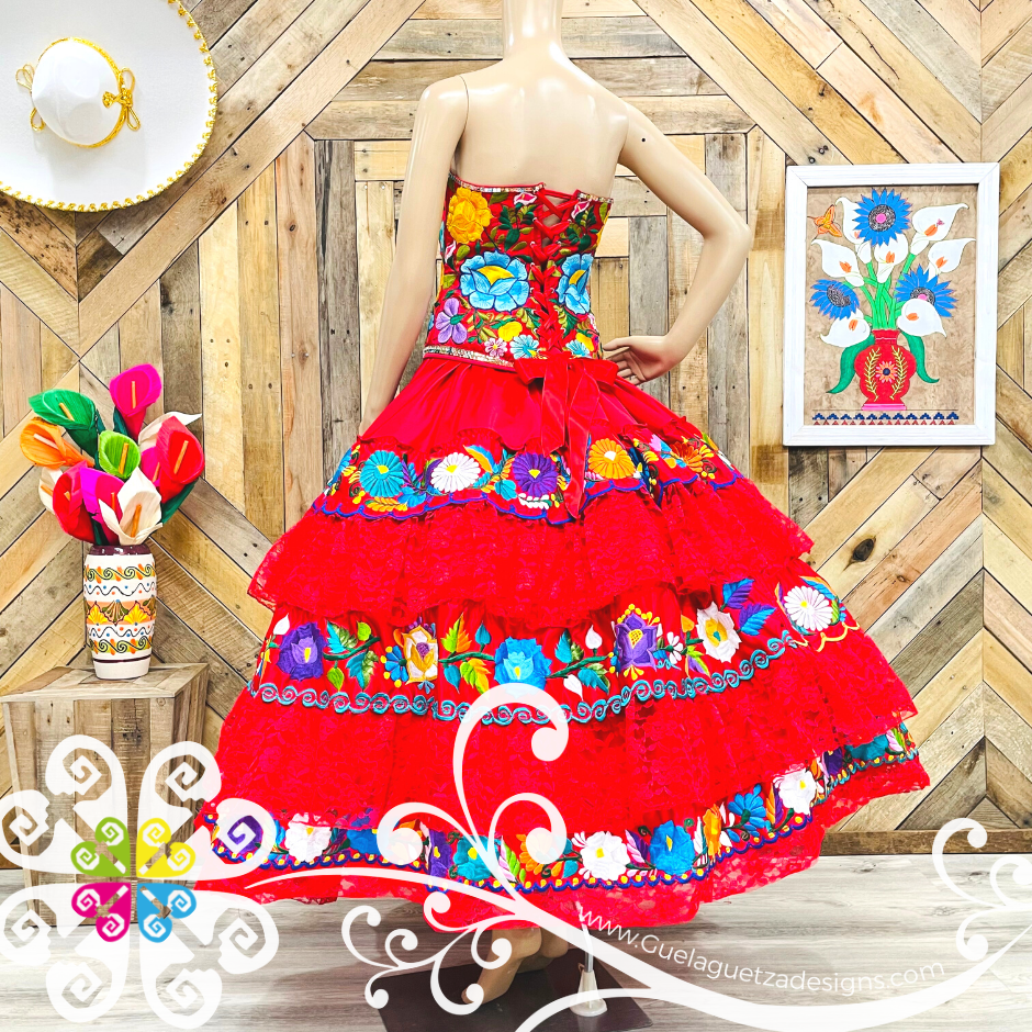 Red Quinceañera Puebla Dress - CUSTOM ORDER