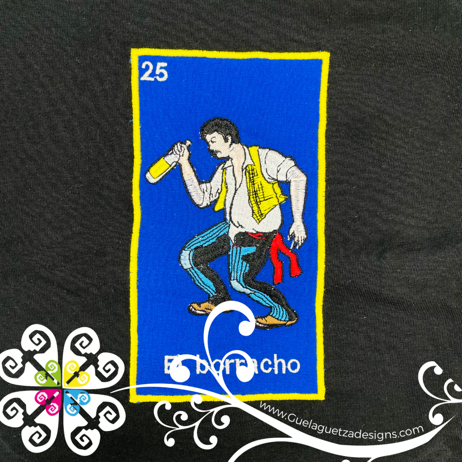 El Borracho Embroider Tee - Loteria Shirt