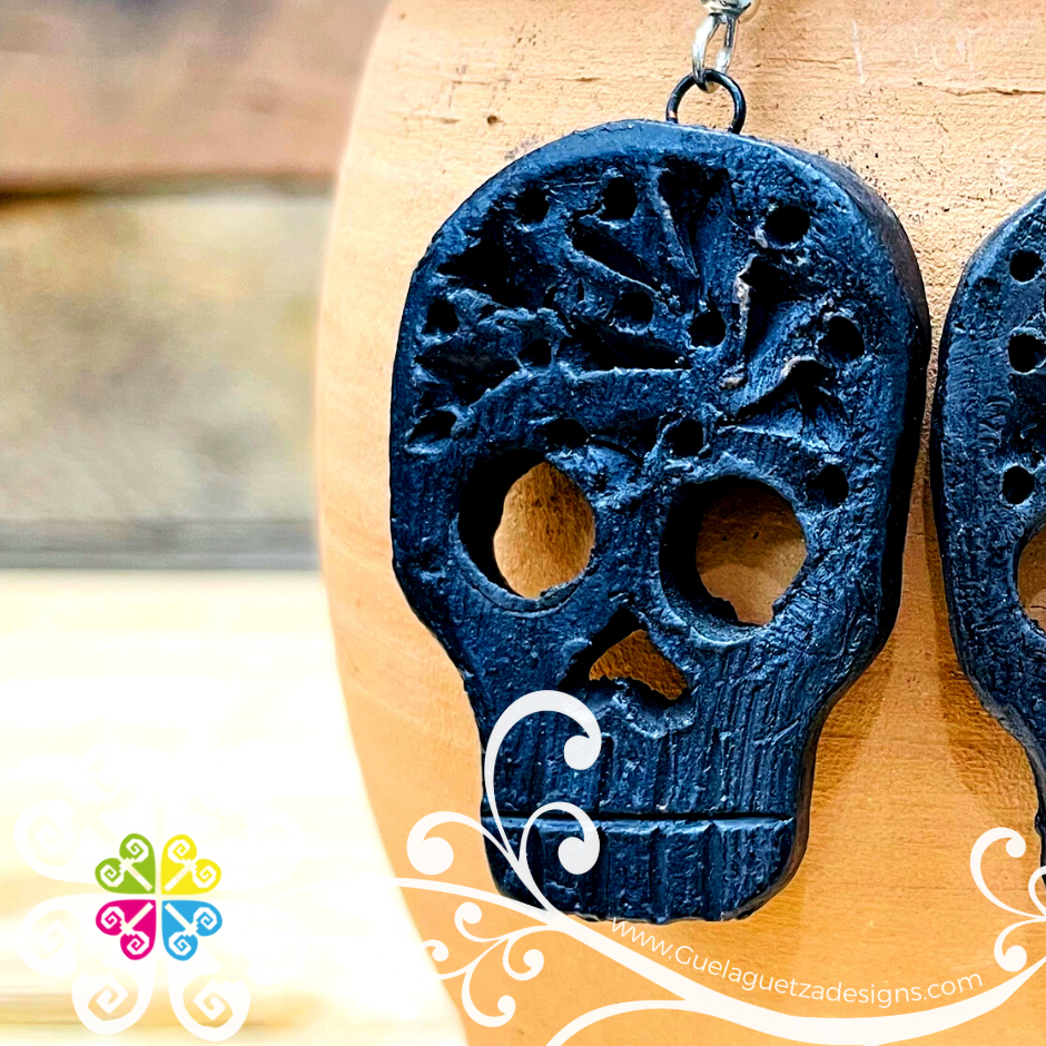 Sugar Skull - Black Clay Earrings