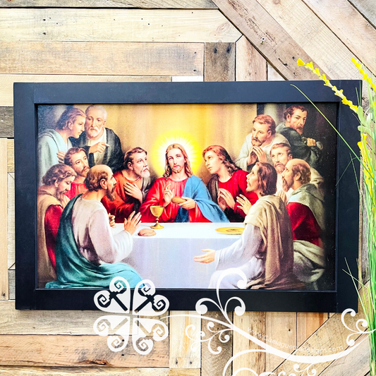 Large La Ultima Cena Wall Art - Black Frame Litografia