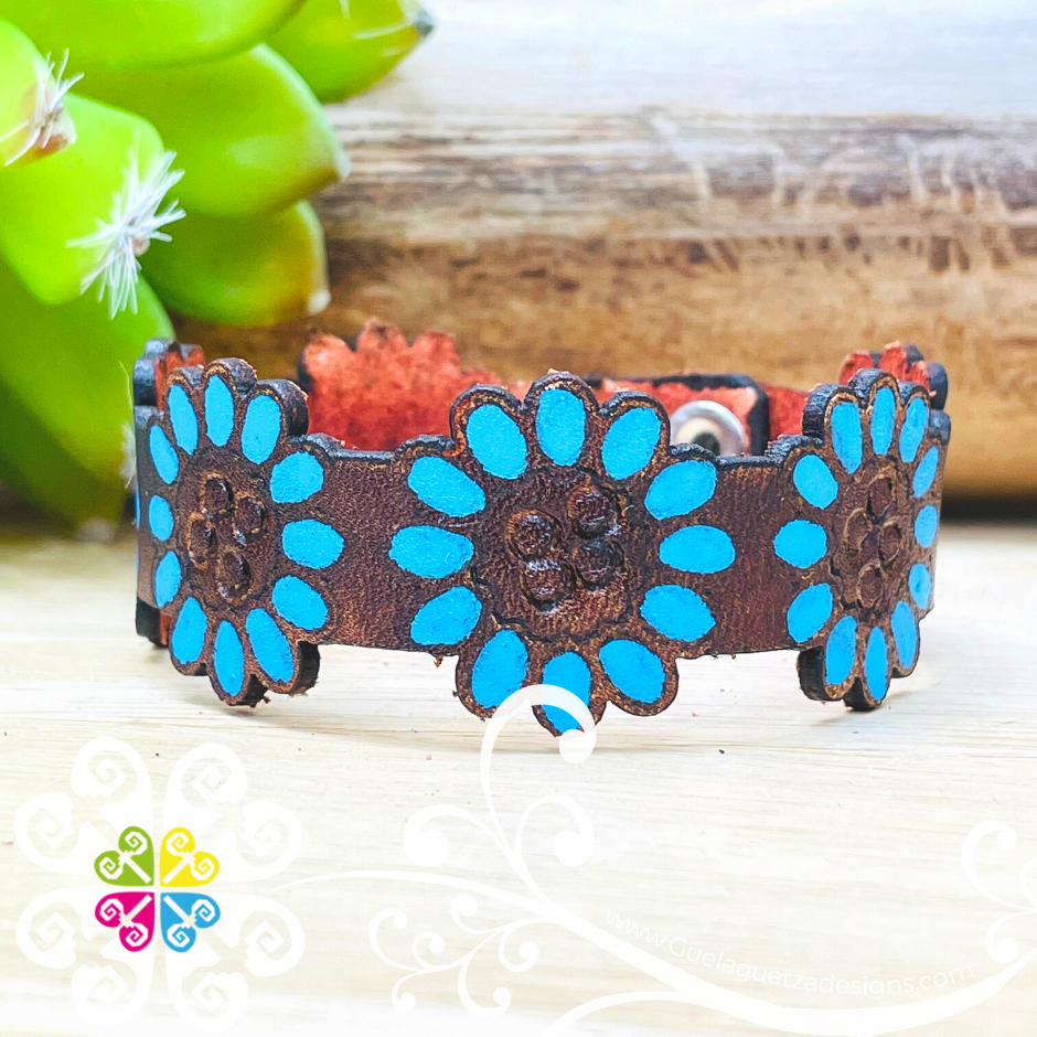 Large Sunflower Leather Bracelet - Kids Bracelet