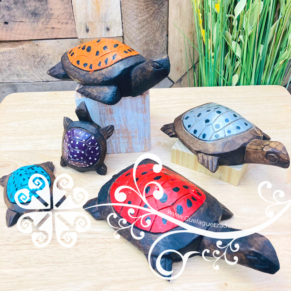 Set of 5 Hand Carve Wood Turtles