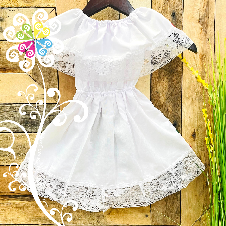 White Bandera Children Dress - Mexican Campesino Dress