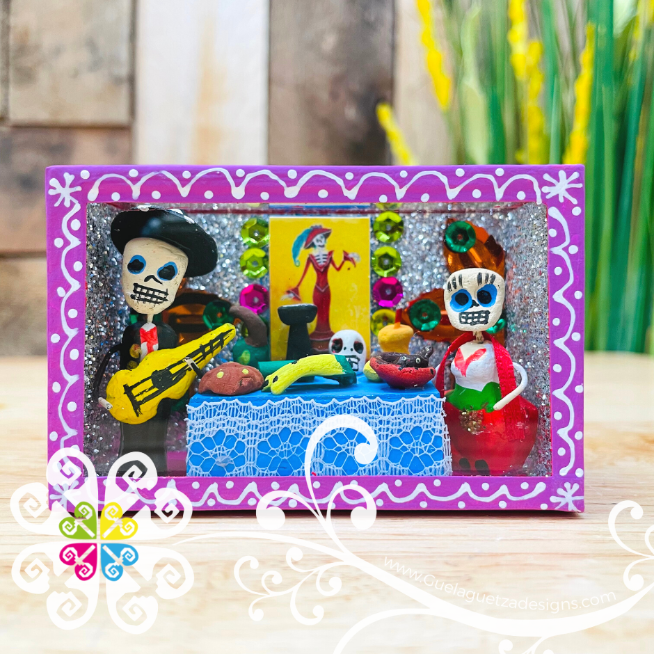 Blue Mini Square Mexican Box Decor - Cajita Decorativa Barro Cocido