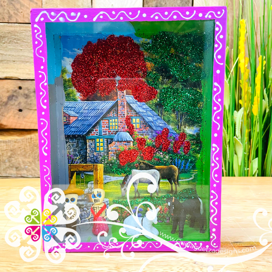 Pink Mexican Scene Box Decor - Cajita Decorativa Barro Cocido