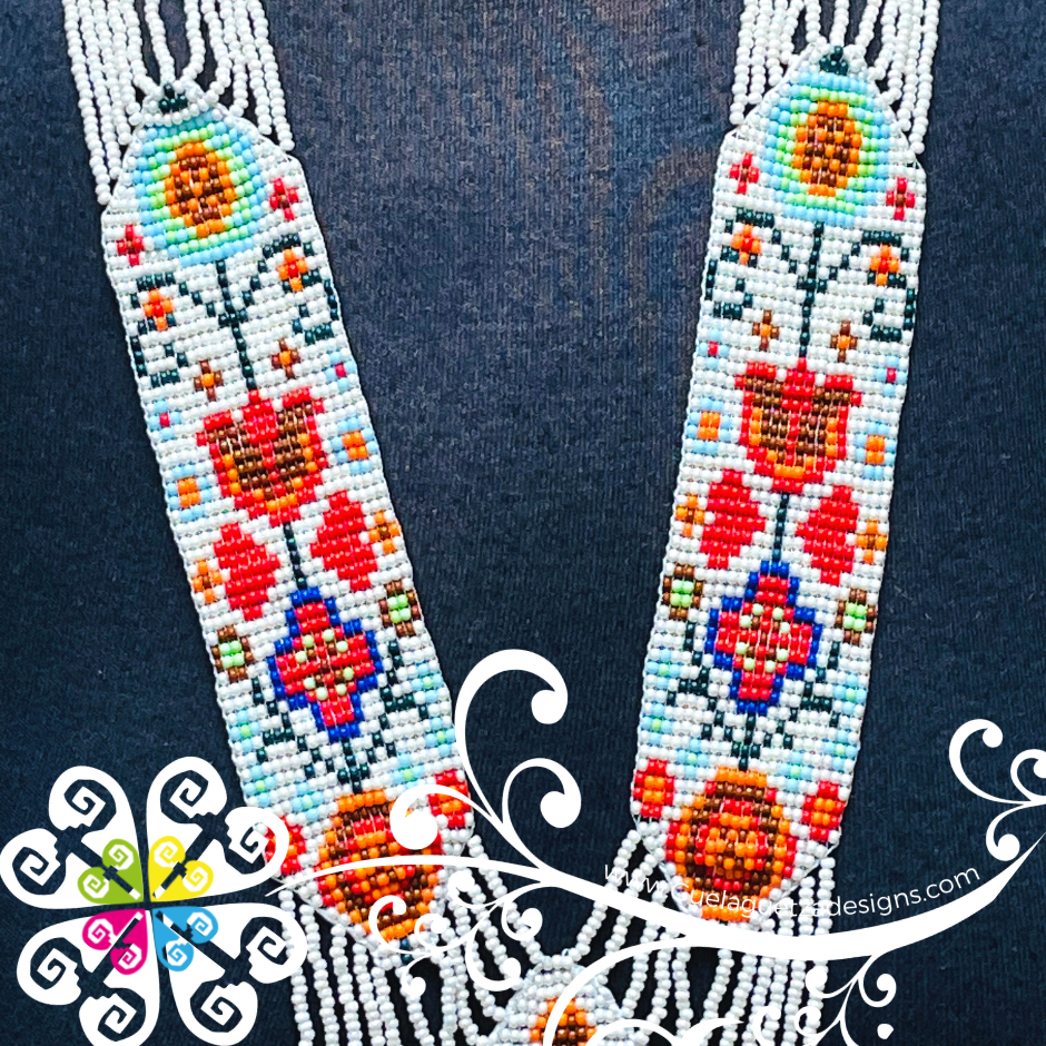 Long Birds and Tulips - Beaded Necklace