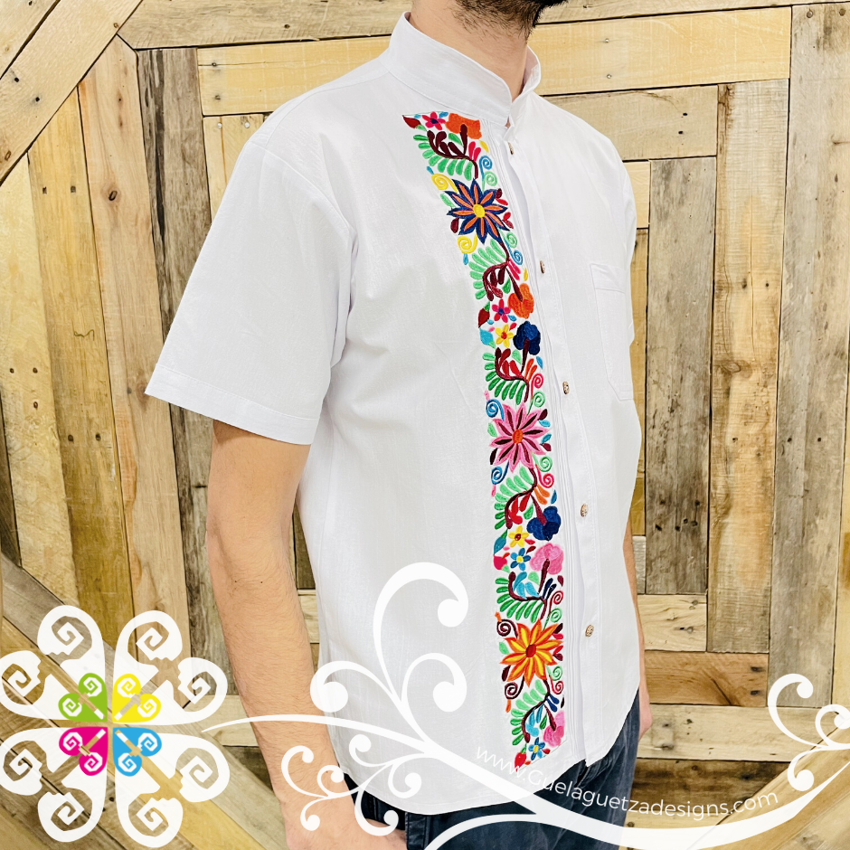 White Floral Stripe Shirt - Embroider Men Shirt