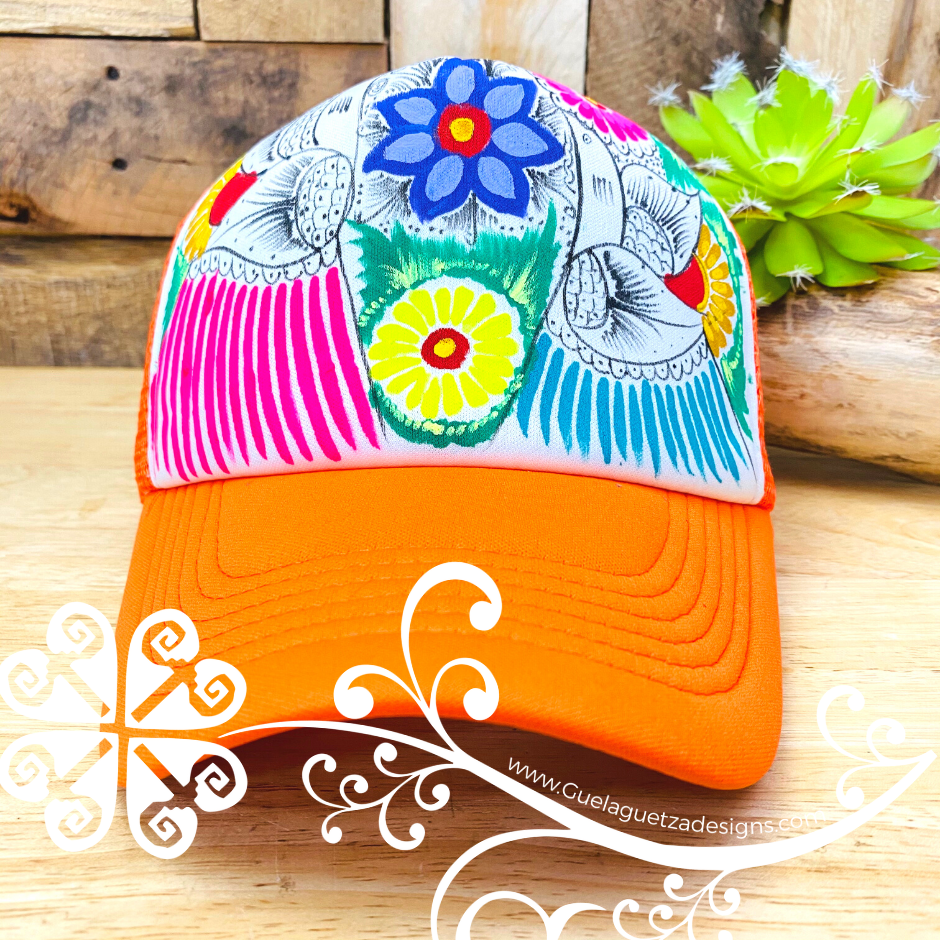 Orange Hand Painted Cap - Gorra Pintada Guerrero