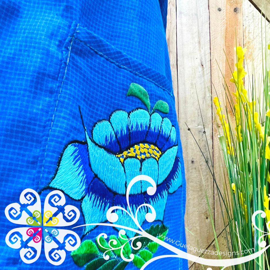 Blue Big Flower Embroider Apron - Mandil Artesanal